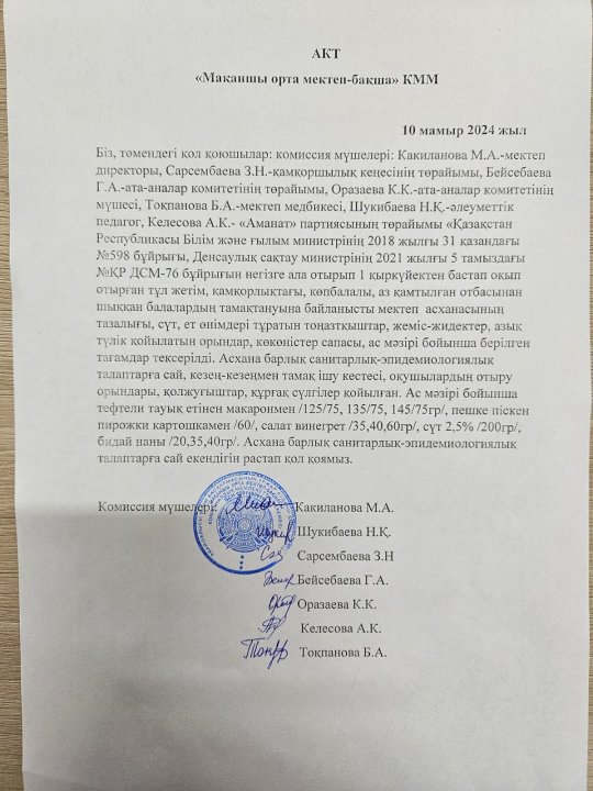 Асхананы тексеру актісі