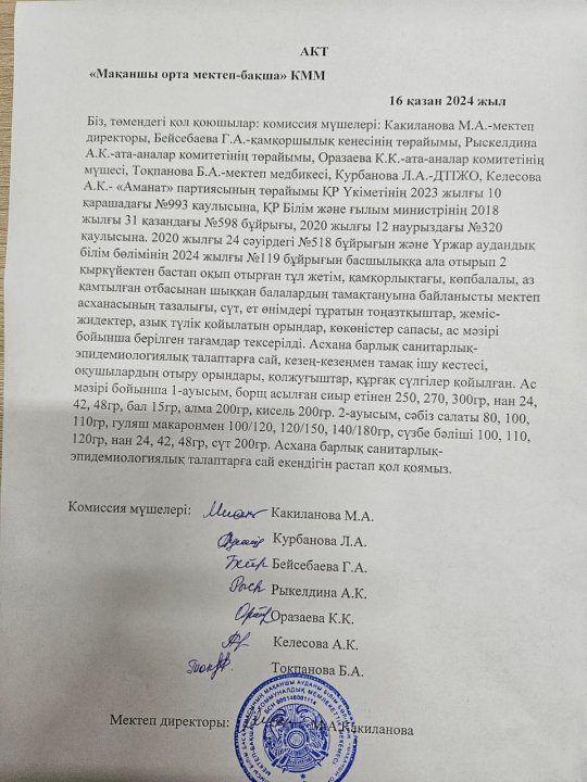 Асхананы тексеру актісі